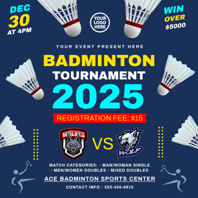 Badminton Tournament Instagram Post Template | PosterMyWall