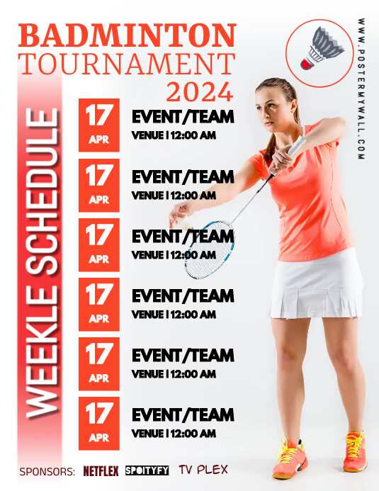 Badminton Tournament Schedule Template PosterMyWall badminton-tournament-schedule-template-postermywall