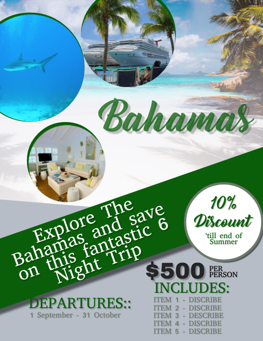 Bahamas Travel Flyer Template Folheto (US Letter)