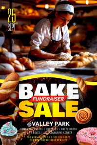 Bake sale fundraiser charity event social media promotion online poster editable flyer template