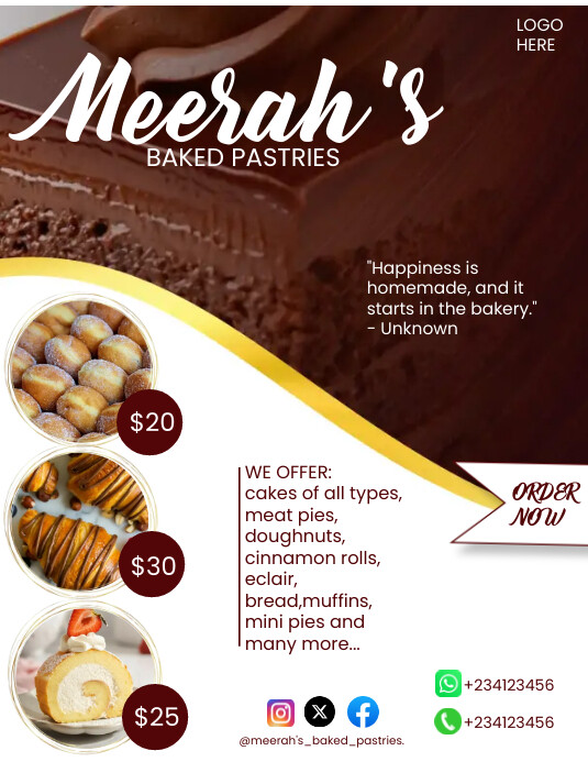 Flyer Pastery Baked pastries flyer Template | PosterMyWall