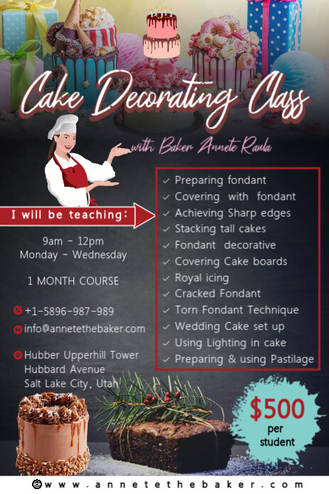 Cake Course Poster Baker Cake decorating training course flyer Template | PosterMyWall