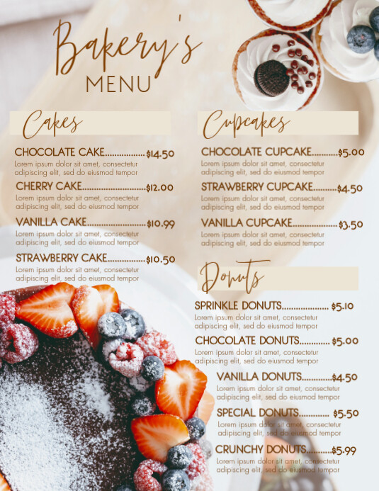 Bakery's Menu Template Løbeseddel (US Letter)