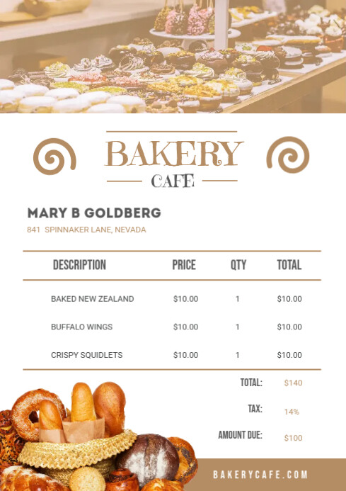 Bakery Cafe Sales Invoice A4 template