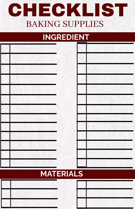 Baking checklists design template Tabloid