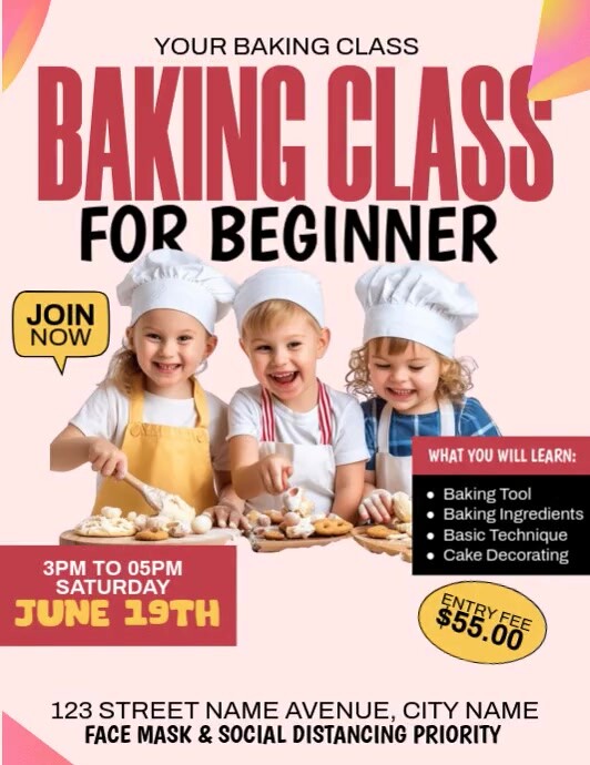 Baking Class For Beginner Pamflet (VSA Brief) template