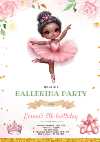 Ballerina african american party invite A6 template