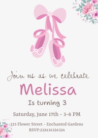 ballerina birthday party Invitation A6 template