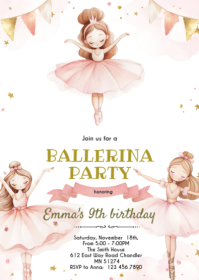Ballerina birthday party invitation A6 template
