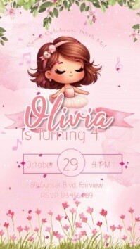 Pink Cute Birthday Invitation รีลบน Instagram Template