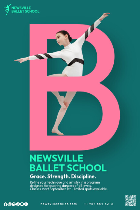 Ballet School Flyer – Elegant Dance Program Enrollment Poster Plakkaat template