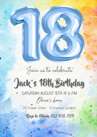 ballon blue18TH birthday invitation A6 template