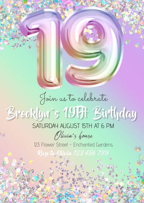 Copy of balloon 19TH Birthday Invitation | PosterMyWall