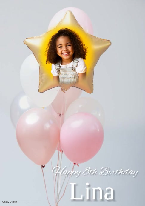 Balloon Birthday Photo Card A4 template