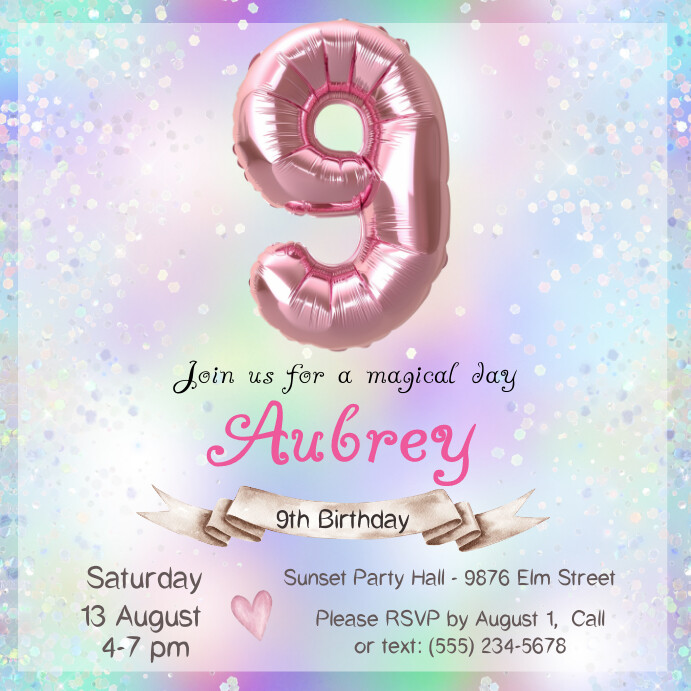balloons 9th birthday invitation Template PosterMyWall