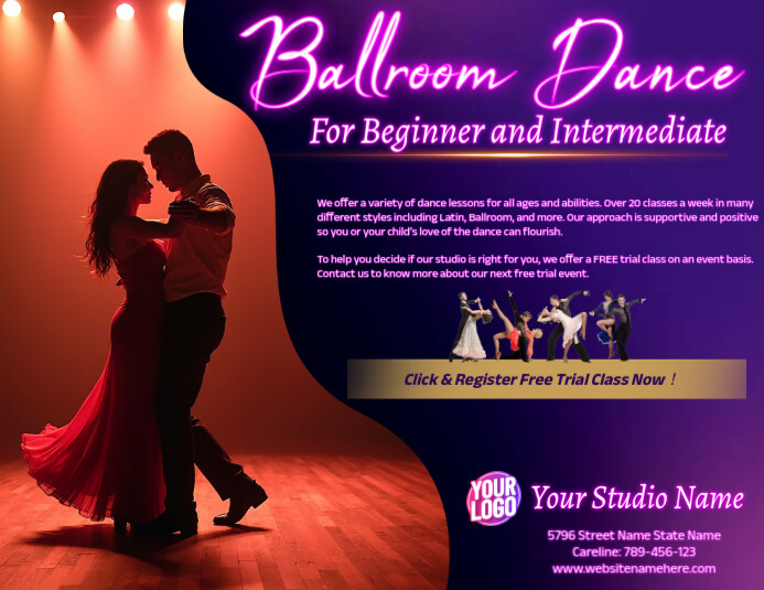 Ballroom Dance Class Ad Flyer Folheto (US Letter) template