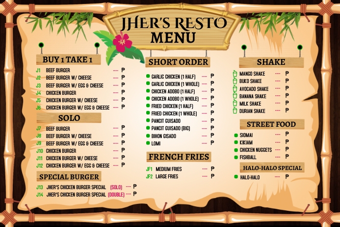 Bamboo Menu Design Bamboo Menu Template | PosterMyWall