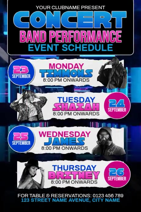 Concert Timetable Example Plantilla de Band Concert Schedule | PosterMyWall