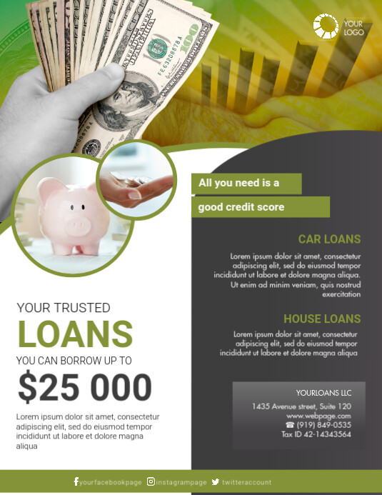 Bank Note Flyer Brown Loan Services Flyers Template | PosterMyWall