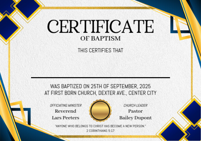 Baptism Certificate Template A5