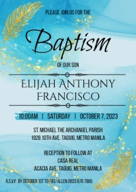 Baptism Invitation | blue and gold A6 template