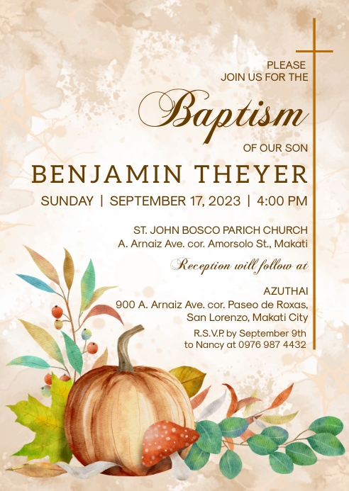 Baptism Invitation | Fall theme A6 template