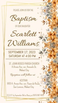 Baptism Invitation | floral gold frame instag Instagram Story template