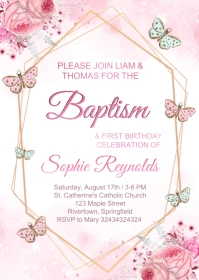 Baptism Invite Butterfly Party Invitations A6 template