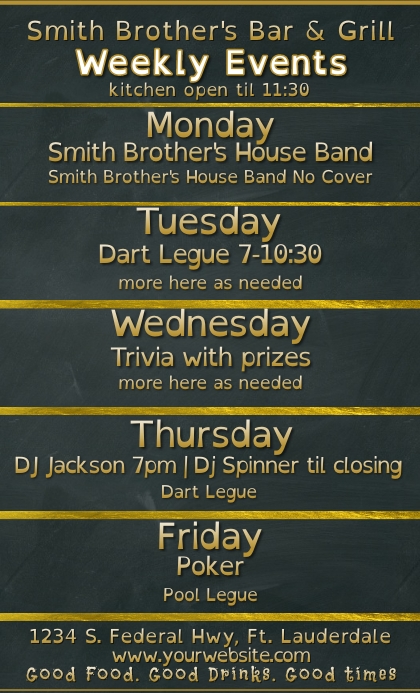 Bar & Grill Weekly Events Template | PosterMyWall