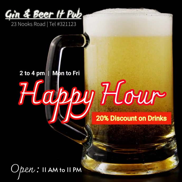 Copy of Bar & pub happy hour video template PosterMyWall