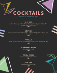 Black Illustrated Cocktail Menu Template Flyer (US Letter)