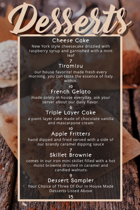 Bar Desserts Restaurant Food Menu Templat Postermywall