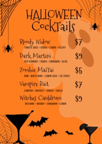 Bar Halloween Cocktails Menu Template A4