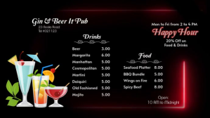Bar menu & Happy Hour digital display template
