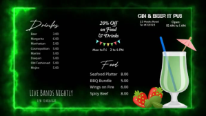 Bar menu & Happy Hour digital display template