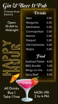 Bar menu & Happy Hour digital display template