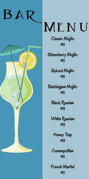 Bar Menu Templat Postermywall