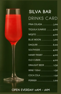 Bar Menu Drinks Card Template - Free Menu Maker Demi-page de format Wide