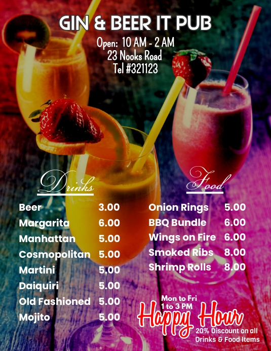 Bar menu template Flyer (US Letter)