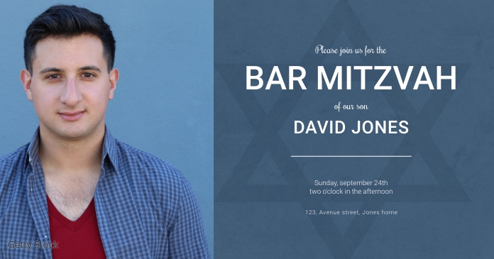 Bar Mitzvah Invitation template with photo Imagem partilhada do Facebook