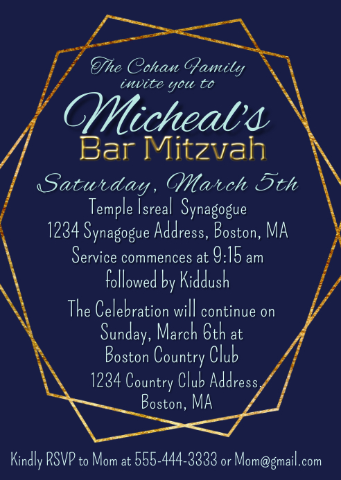 Plantilla De Bar Mitzvah Invitation With Details Postermywall Plantilla De Bar Mitzvah Invitation With Details Postermywall
