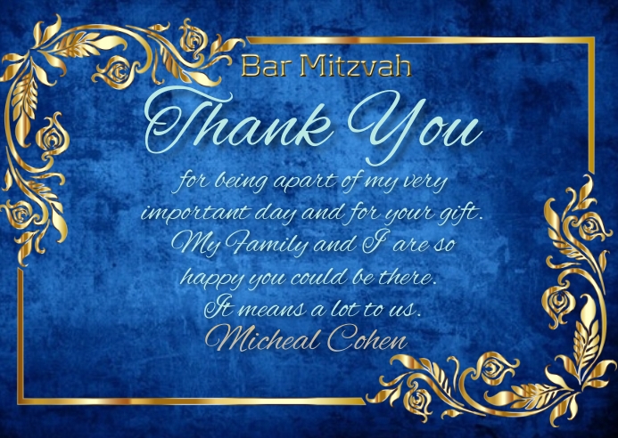 Plantilla De Bar Mitzvah Thank You Blue Gold Frame Postermywall Plantilla De Bar Mitzvah Thank You Blue Gold Frame Postermywall