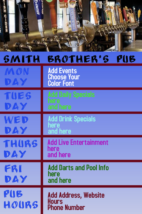 bar pub restaurant daily specials template postermywall daily restaurant specials