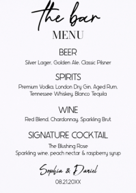 Bar Sign Template, Wedding Drink Menu Template, A4