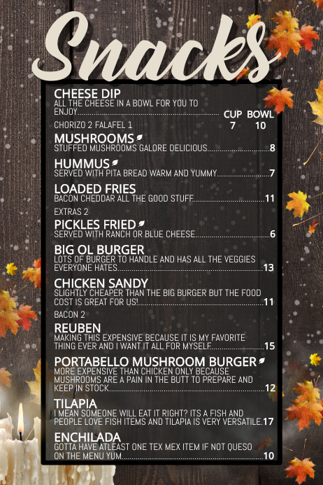 bar snacks fall winter restaurant food เทมเพลต | PosterMyWall