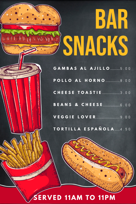 Bar Snacks Fast Food Menu Design Template | PosterMyWall