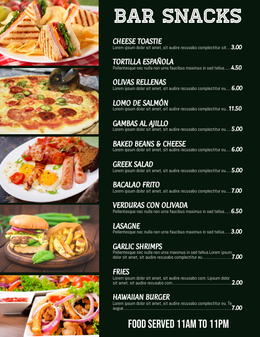 Bar Snacks Menu Flyer Template PosterMyWall