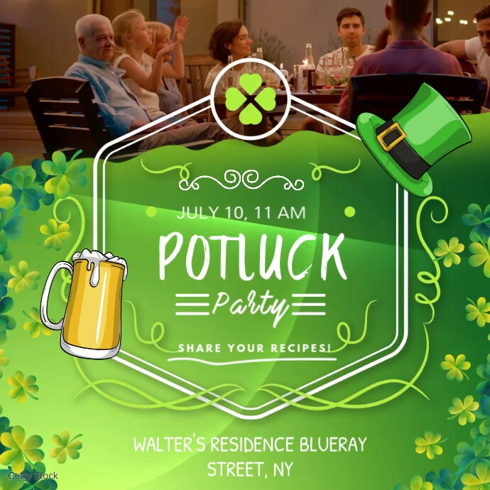 Bar St Patrick's Potluck Party Invitation Squ Wpis na Instagrama template
