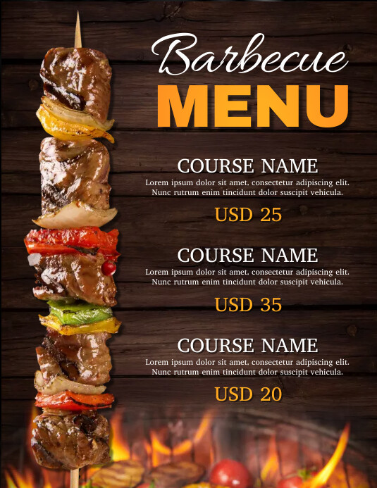 Barbecue Menu Design Graphics Dark Background BBQ Menu Design Template | PosterMyWall