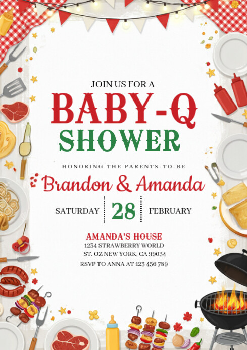 Barbecue Baby Shower BBQ Party Invitation A4 template